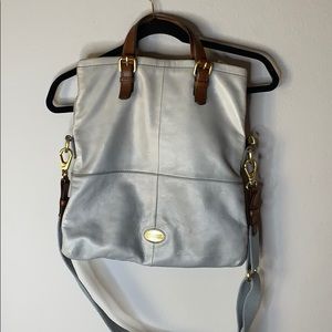 Fossil explorer tote crossbody gray blue